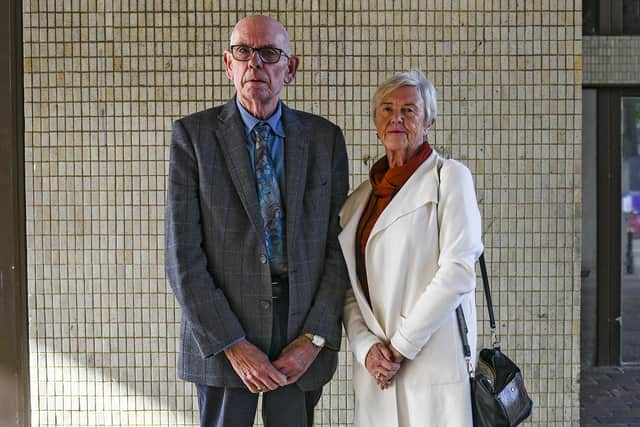 Chris Wales and Audrey Wales, step-father and mother of Ian Fleming at Portsmouth Coroner's Court Picture: Solent News & Photo Agency