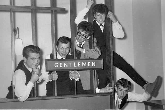 The Rockin' Hot Rods posing for a publicity photo shot in 1962. Left to right: George, Jimmy Lawrence, Sean Conlan, Tony Nabarro and Ricky Cripps.