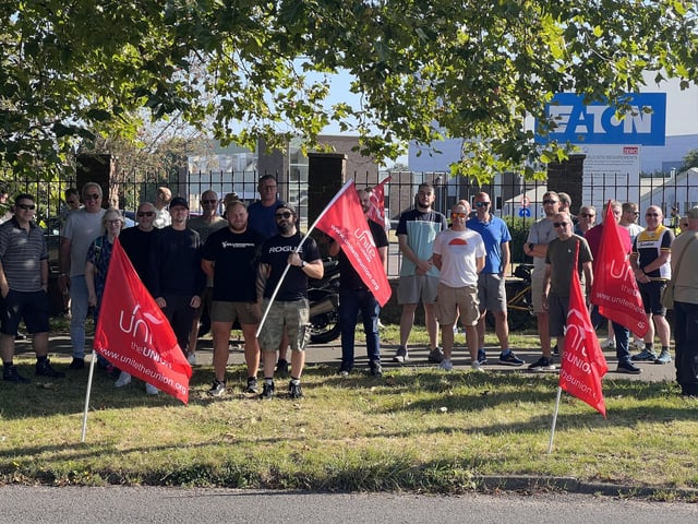 Members of the Unite union at Eaton Ltd - an aerospace firm in Segensworth - have gone on strike today amid an ongoing row over pay.