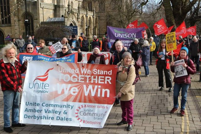 Campaigners assembled by the Crooked Spire on Saturday morning before marching to New Square for a rally.