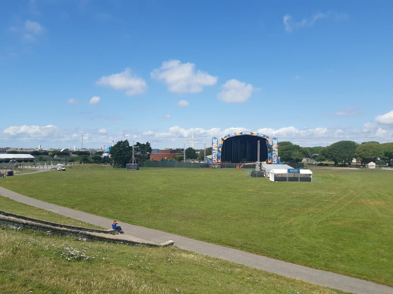 The Castle Stage and nearby facilities are in place
