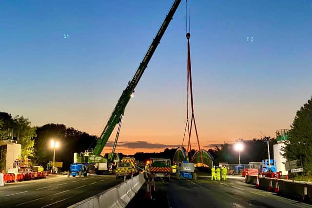 Work on the M27 to install a footbridge near Fareham Picture: Highways England