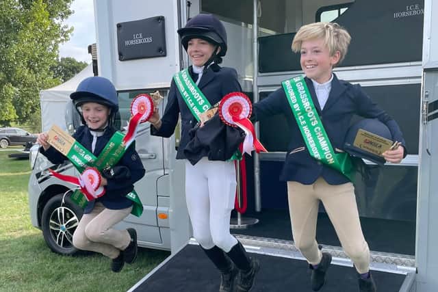 The Farlington Equestrian Team celebrate their win at Hickstead.