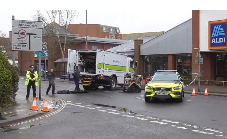 Bomb disposal robot outside Aldi in Portsmouth. Pic: Stuart Vaizey