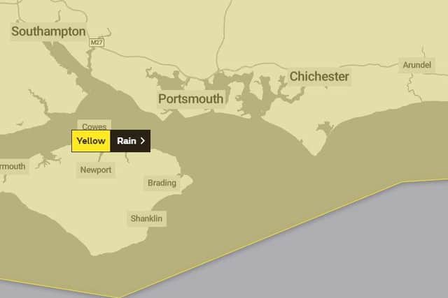 The Met Office weather warning includes Portsmouth and Hampshire