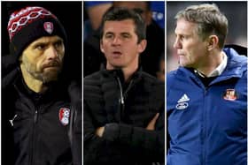 From left: Rotherham boss Paul Warne, Fleetwood manager Joey Barton and Sunderland's Phil Parkinson.