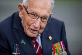 Captain Sir Tom Moore at the Army Foundation College in Harrogate, North Yorkshire. Picture: James Hardisty