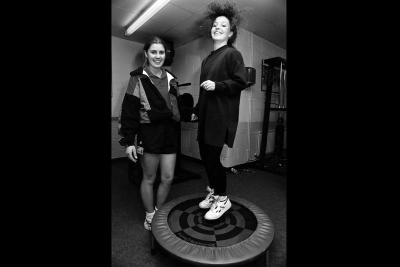 Recreation assistant Sarah Richardson instructing Jannette Cripps at Fareham Leisure Centre in February 1995. The News PP3175