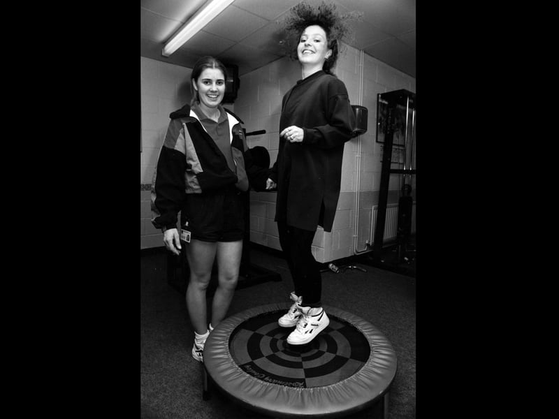 Recreation assistant Sarah Richardson instructing Jannette Cripps at Fareham Leisure Centre in February 1995. The News PP3175