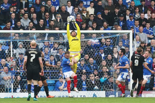 Paul Jones claims the ball during Pompey's 1-0 victory over Carlisle in April 2016. Picture: Joe Pepler