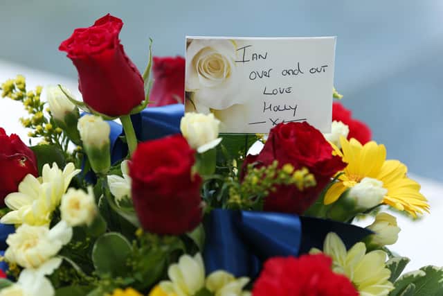 Floral tribute. Funeral of Royal Marines veteran John Campbell, known as Ian, at Portchester crematorium
Picture: Chris Moorhouse (jpns 240821-08)