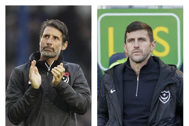 Danny Cowley, left, has been replaced by John Mousinho, right, as Pompey head coach