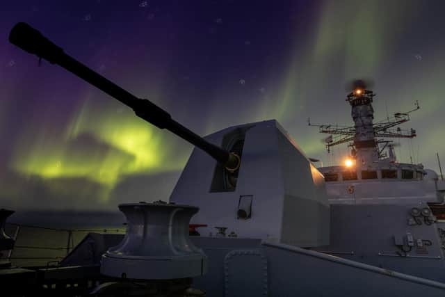 HMS Lancaster under the Northern Lights