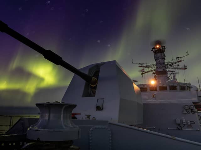 HMS Lancaster under the Northern Lights