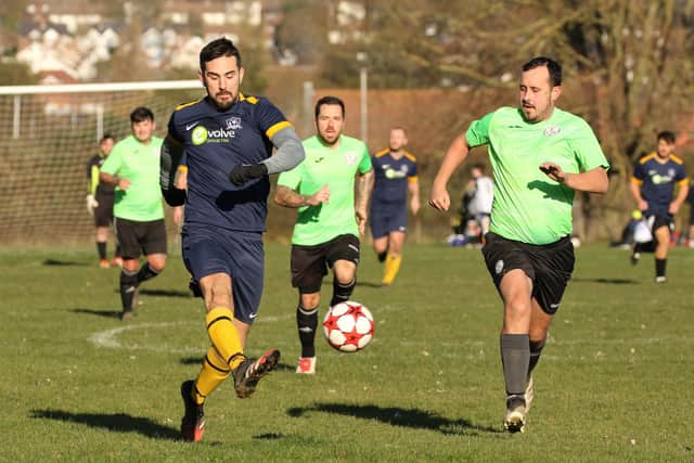 Purbrook (dark blue) v Freehouse. Picture: Kevin Shipp