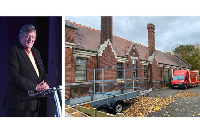 Stephen Fry and the Records Office in Museum Road, Old Portsmouth, that could be demolished to make way for new homes.