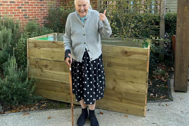 Hilda Swain celebrating the new addition to Ancasta Grove