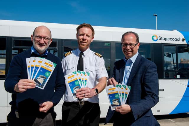 Stagecoach South, Managing Director, Marc Reddy alongside Cllr Peter Candlish, Cabinet Member for Transport at Portsmouth City Council and HoverTravel Captain
