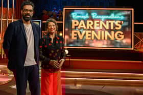 Romesh Ranganathan and mum Shanthi are the hosts of ITV's new Saturday night gameshow Romesh Ranganathan's Parents' Evening (Picture: ITV/Ranga Bee)