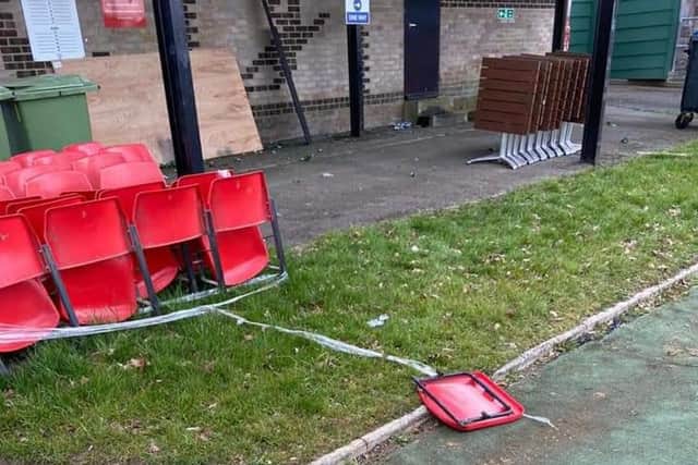 Vandalism at Fareham Town FC, in Cams Alders, Fareham.