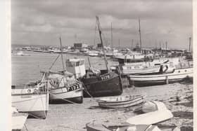 Eastney boats along Ferry Road, 1971. The News PP5745