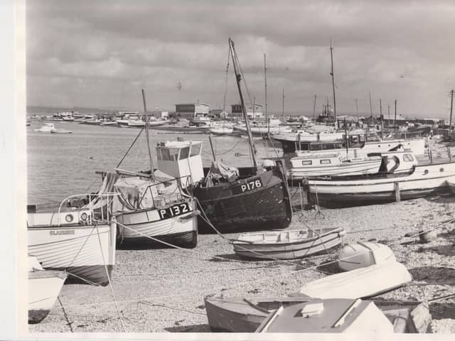 Eastney boats along Ferry Road, 1971. The News PP5745