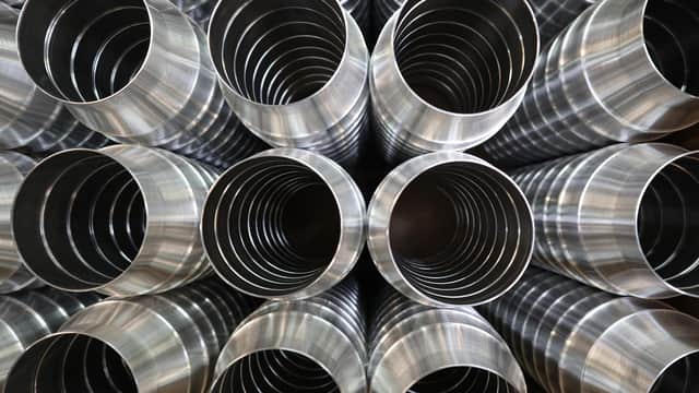 CAPTION: Parts made by Portsmouth firm Excell Metal Spinning for use in public health spraying