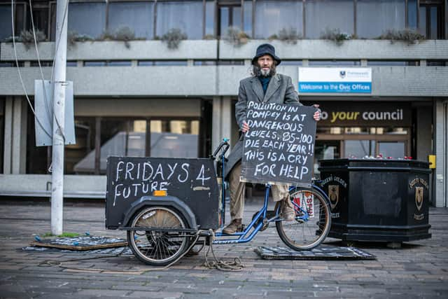 Just Stop Oil activist, Paul Bleach, outside Portsmouth Civic Office on Friday, December 21