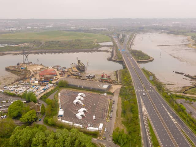 Drone pictures of the Covid-19 testing facility in Tipner West, Portsmouth. Picture: Solent Sky Services