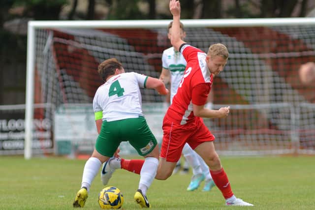 Horndean's Ash Howes, right, v Bognor Regis. Picture by Martyn White