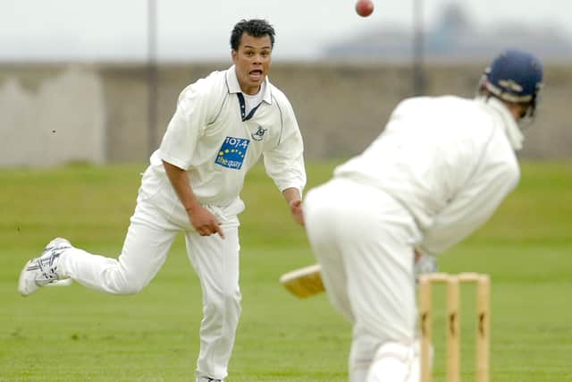 Lawrence Prittipaul bowling for Portsmouth. Picture: Mick Young