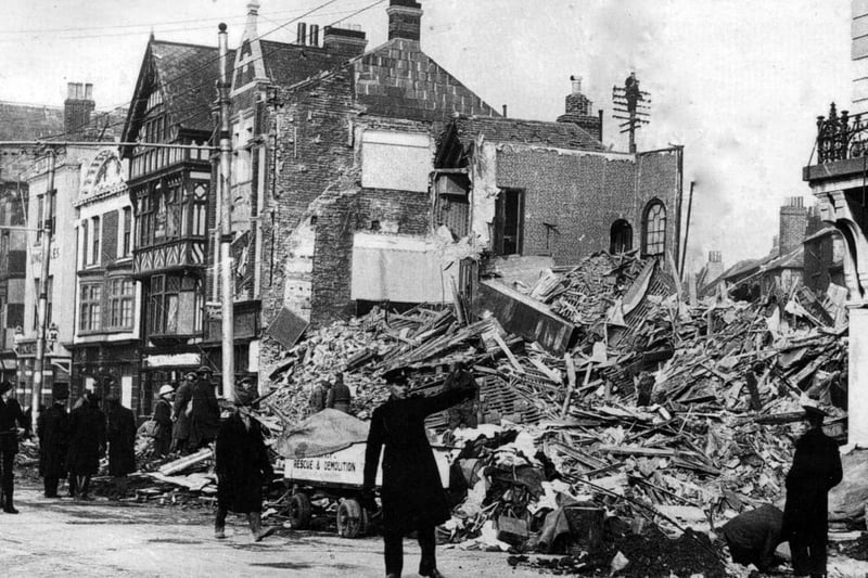 The former pub The Bedford in Chase on the corner of the hard and Clock Street the morning after it was blitzed
Devastation at the Hard. The scene on December  22, 1940 after the Bedford in Chase took a direct hit.