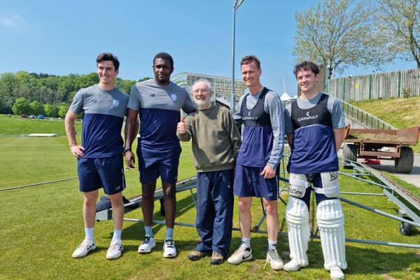 Barry Reed with members of the Hampshire first cricket team