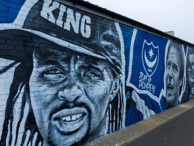 The mural was unveiled ahead of Portsmouth's top of the table clash with Derby County.