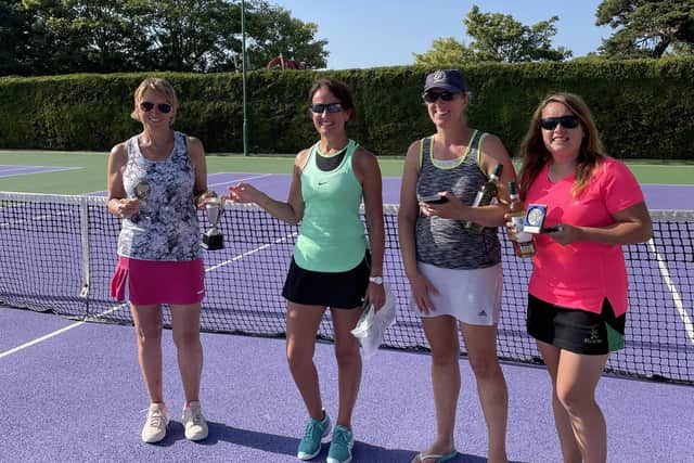Ladies Members Cup doubles winners Karen Kirwan, far left, and Mandy Richardson, second left, along with defeated finalists Zoe Main and Laura Jones, far right