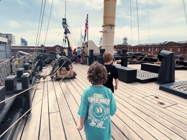 Sylv and Frank on board HMS Victory
