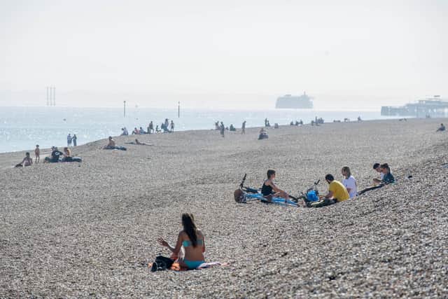 People flock to Eastney beach on Friday 8 May 2020. Picture: Habibur Rahman