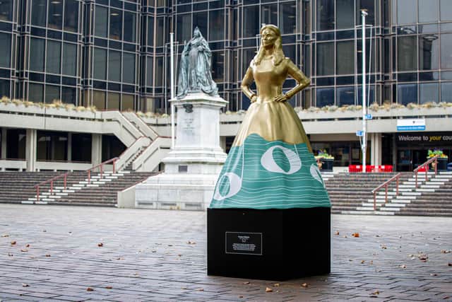 A sculpture of Frances Dickens has been placed opposite the statue of author Charles Dickens on Guildhall Walk, Portsmouth on 22 September 2020. Picture: Habibur Rahman