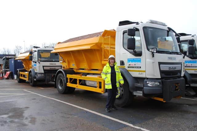 Portsmouth City Council's Cllr Lynne Stagg, with one of Colas' gritting trucks. Picture: Supplied