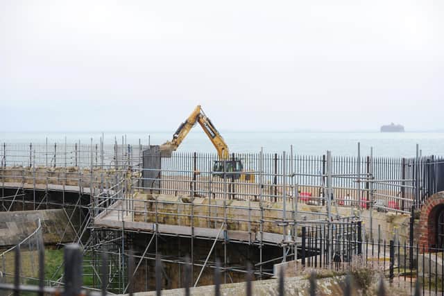 Work taking place on sea defences in Southsea earlier this year Picture: Sarah Standing (160223-5573)