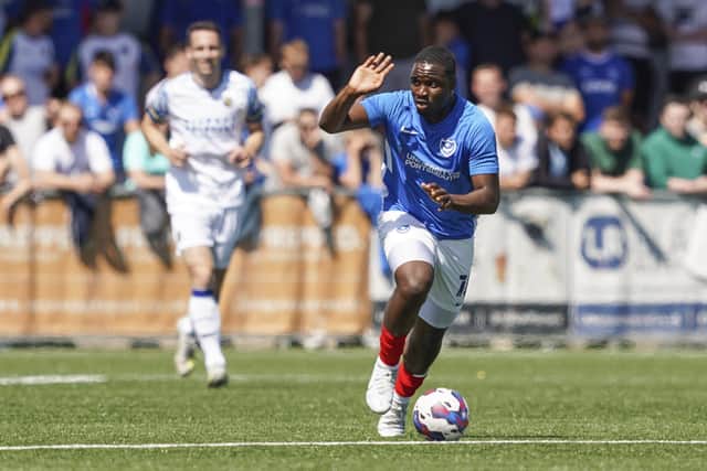 Christian Saydee in action for Pompey against the Hawks last summer during a three-day spell which included two matches. Now he has signed permanently. Picture: Jason Brown/ProSportsImages