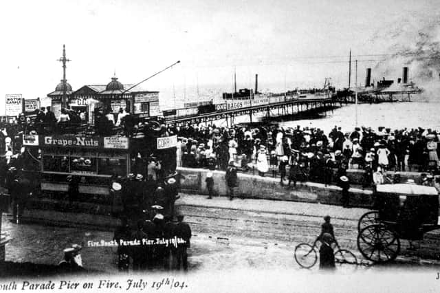 South Parade Pier on fire, July 19, 1904. Picture: The News PP4143