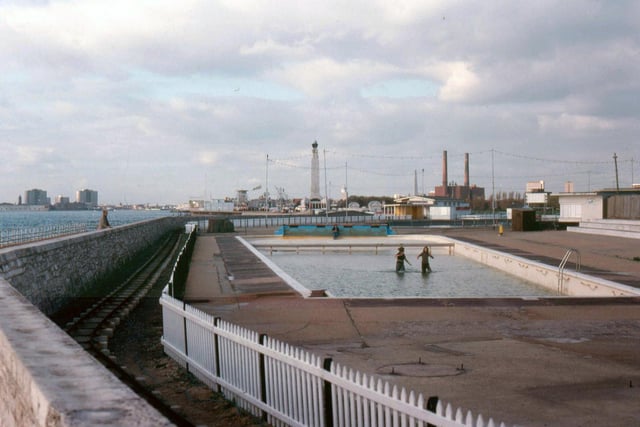 Swimming pool at Southsea with Portsmouth power station in background. Pete Maxwell posted this on Memories of bygone Portsmouth facebook
