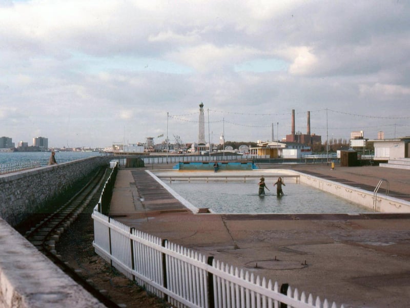 Swimming pool at Southsea with Portsmouth power station in background. Pete Maxwell posted this on Memories of bygone Portsmouth facebook