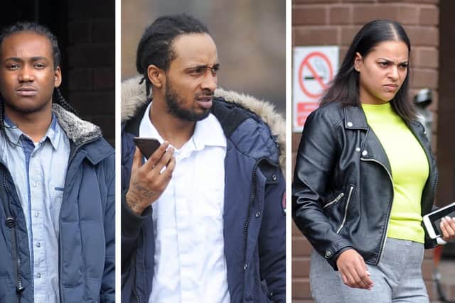 From left, Devonte Sowell, 19 of Stratford Road, London; Prince Adeshokan, 19, of Lakehall Gardens, London; and Paris Gayle, 27, of St Aubyn's Road, Upper Norwood, Croydon