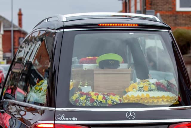 Winter Road/Wimborne Road lollipop man Tom James, who recently passed away, will be honoured by pupils and residents in the areaPictured: Hearse carrying Tom James on Winter Road, Portsmouth on Friday 11th March 2022Picture: Habibur Rahman