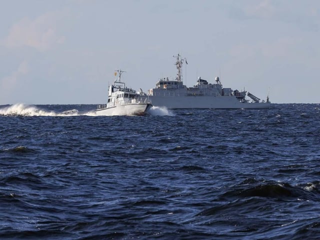 Pictured: HMS Pursuer acting as enemy forces during BALTOPS 2024 against Belgian Minehunter Lobelia. P2000 patrol vessels based in Portsmouth were deployment on a Nato mission in the Baltic.