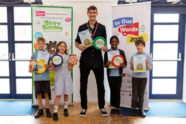 Copnor Primary School pupils with author, Mitch Johnson
