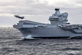 HMS QUEEN ELIZABETH operating off the coast of Norway while on Nato deployment. Reports say an unidentified drone was shot down after flying over the vessel while operating in Sweden. Picture: AS1 Amber Mayall RAF/RN.