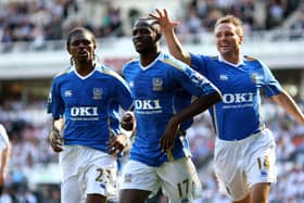 Debutant John Utaka scored Pompey's second goal in their 2-2 draw with Derby on the opening day of the 2007-08 Premier League season  Picture: Clive Mason/Getty Images